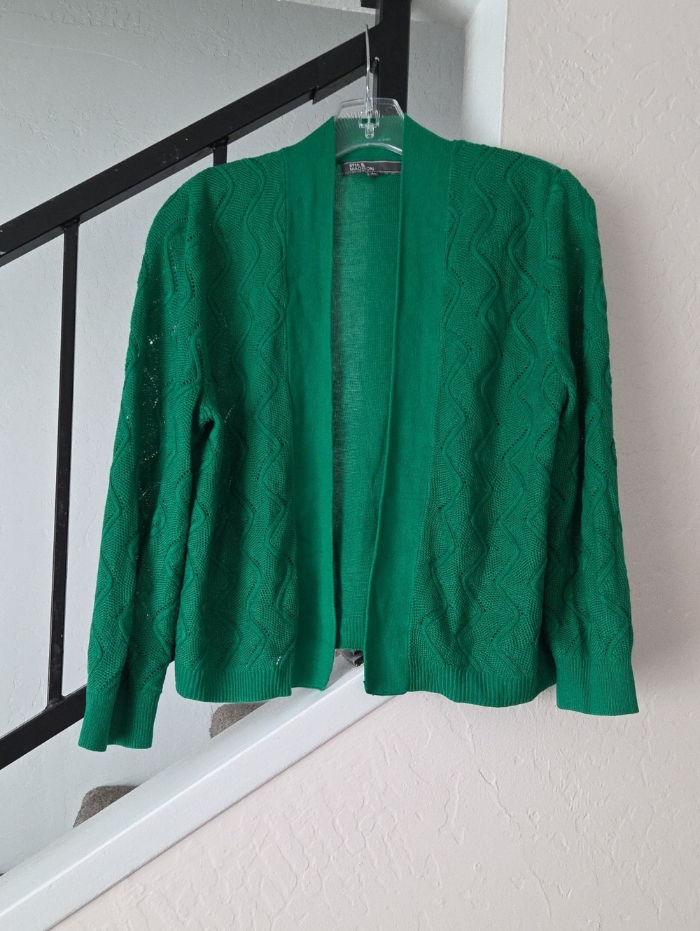 89th & Madison Green Open-Front Cropped Knit Cardigan Size L